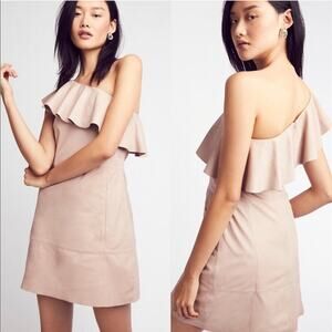 FREE PEOPLE Blush Leather Ruffle One Shoulder Dress